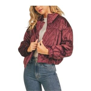 Sadie & Sage Cosmic Quilt Velour Bomber Jacket Plum Velvet Anthropologie Coat M
